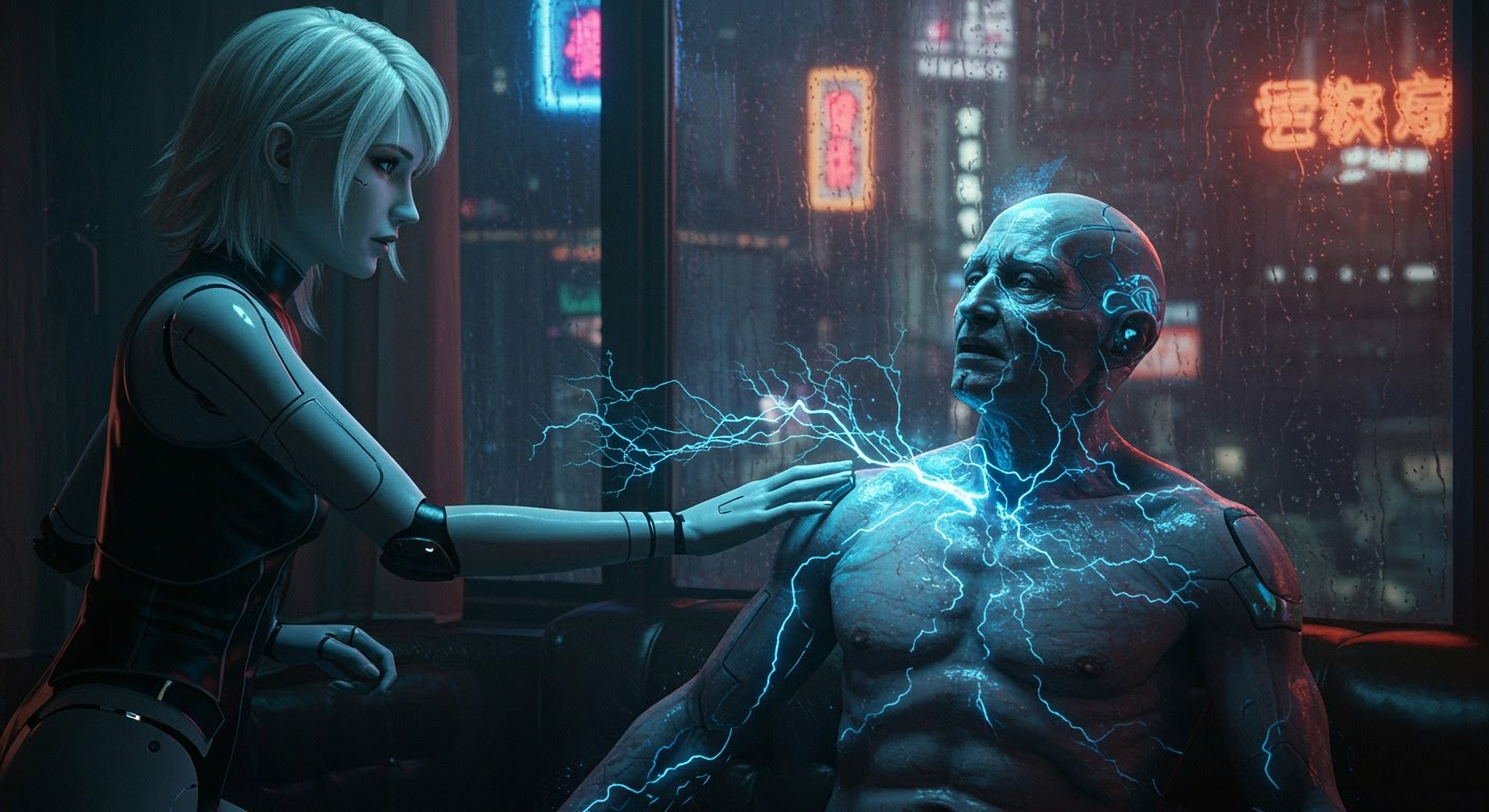 An android and a cyborg