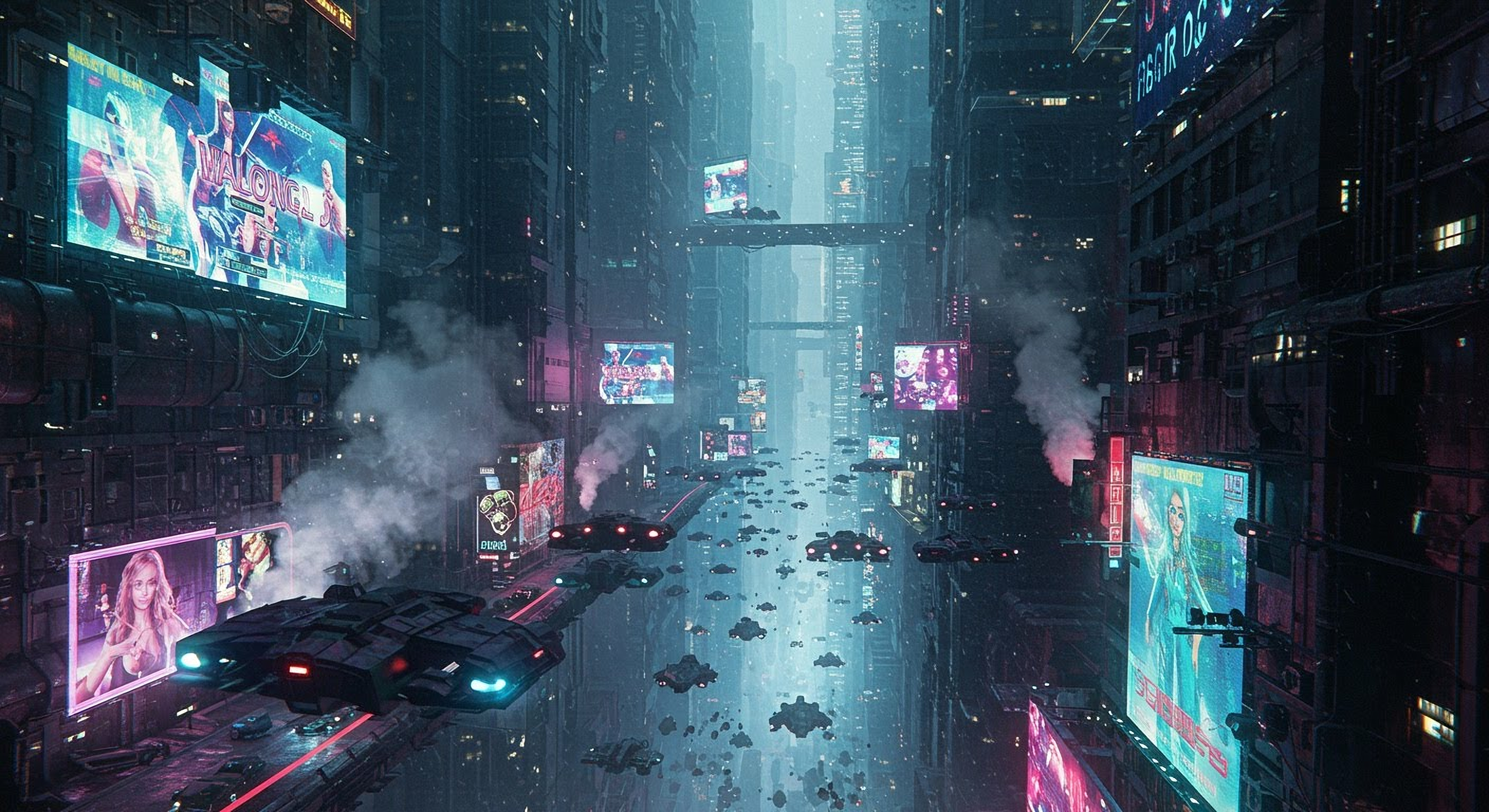 A neon-noir city